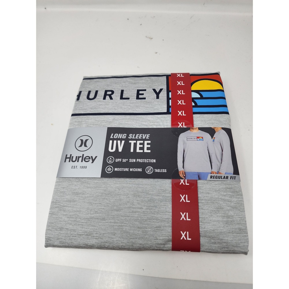 Hurley Mens Long Sleeve Graphic UPF 50 Sun Shirt Gray Polyester Blend Size XL